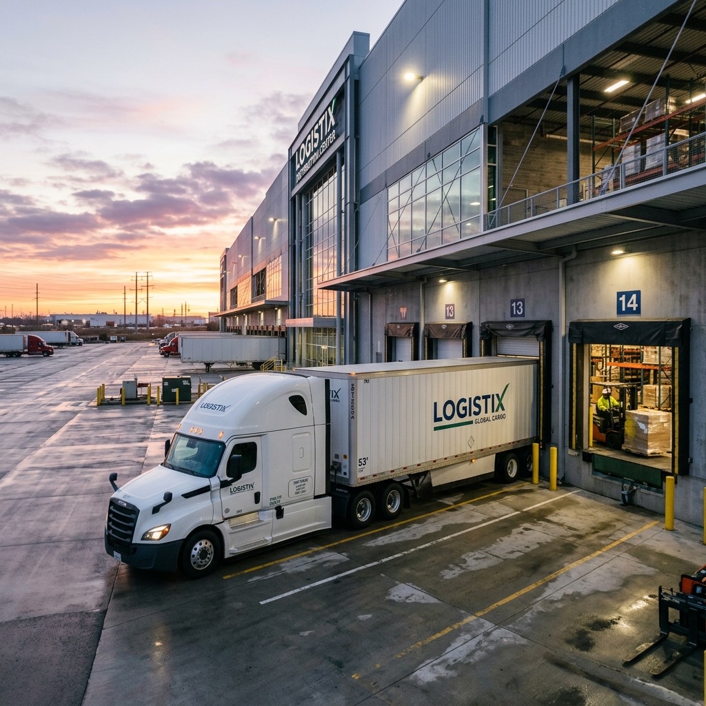 Workers operating forklifts in a large modern warehouse distribution center